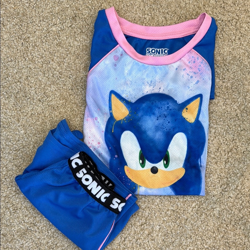 Blue and Pink Sonic Pajama Set with Graphic Design